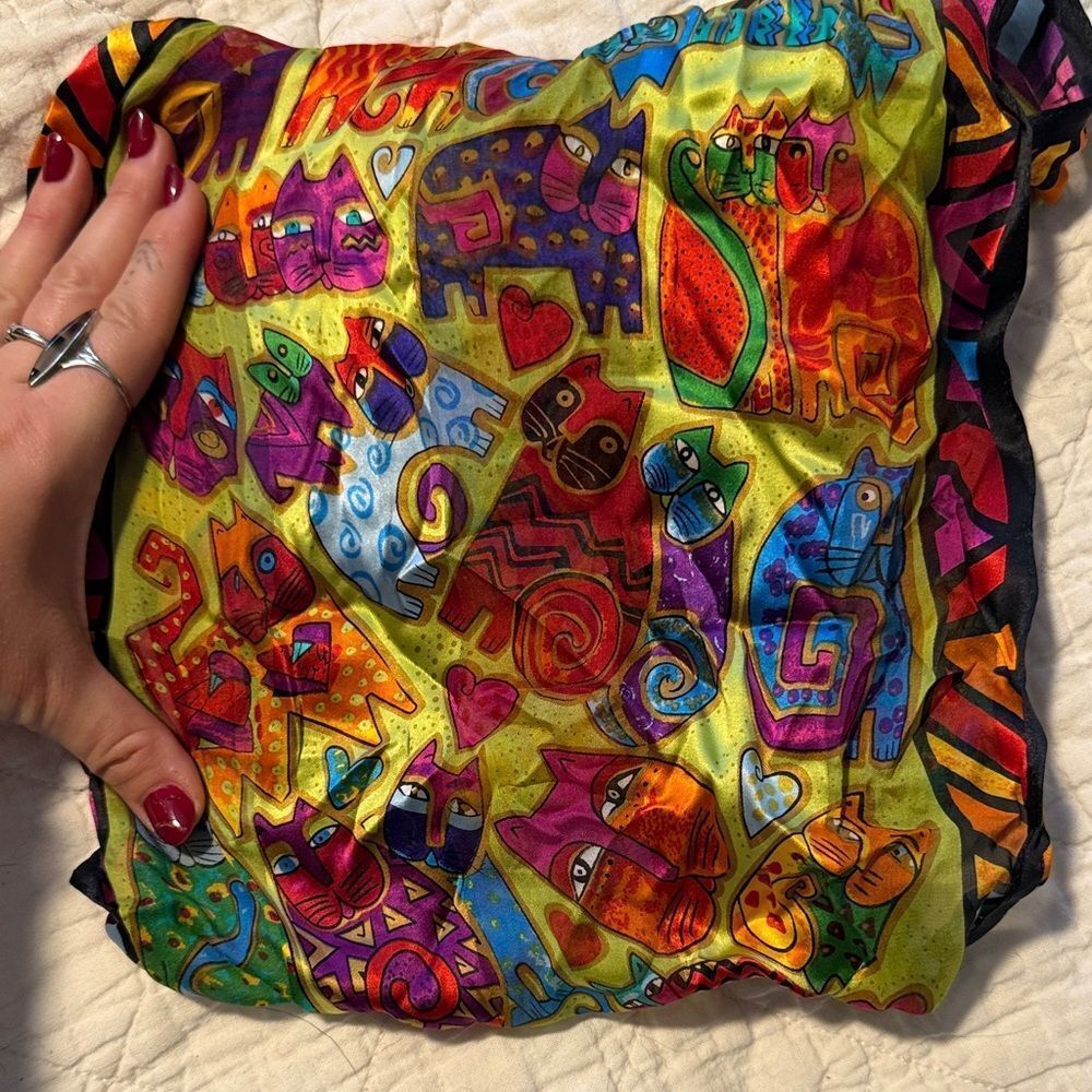 Colorful Cat Print Silk Scarf